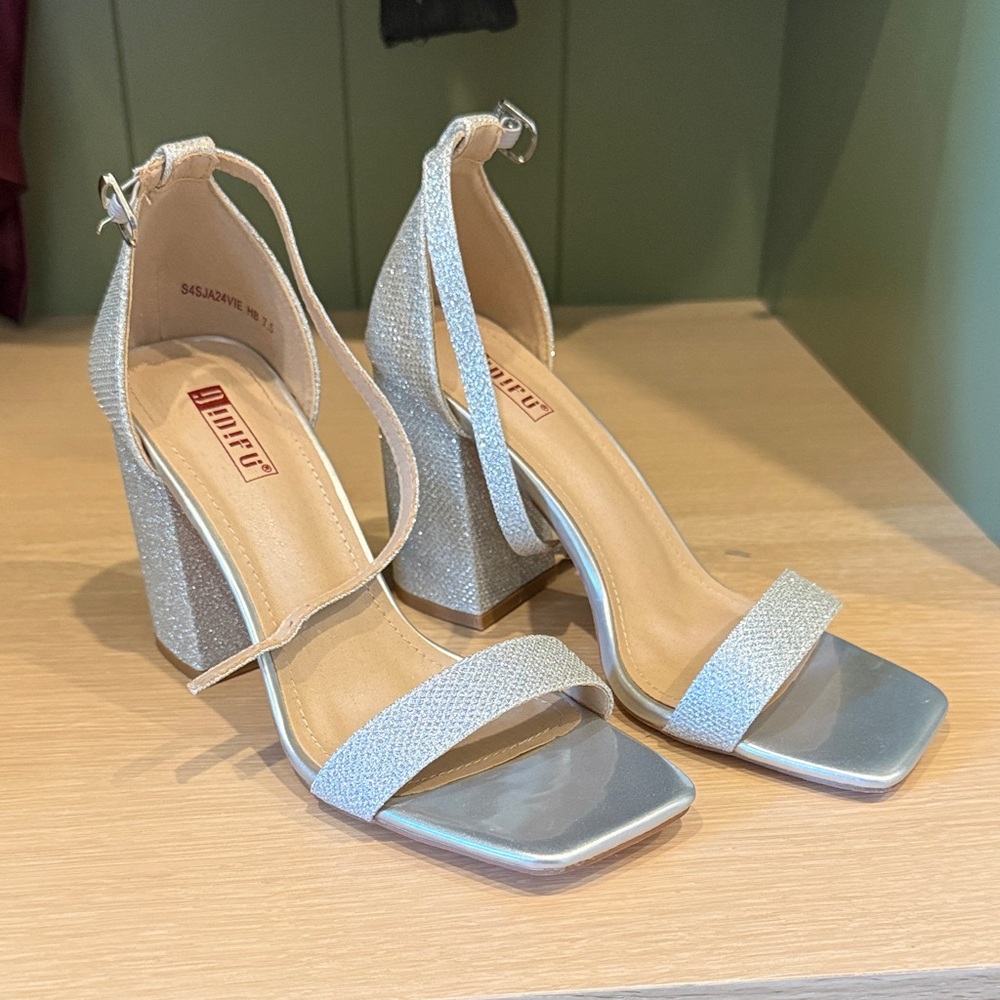 Dune London Sparkling Silver Block Heels